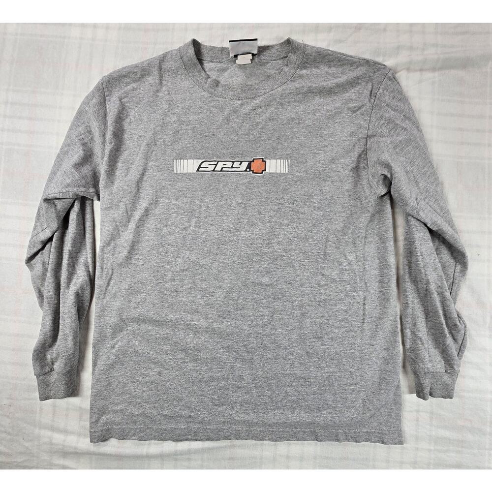 Vintage 90s Spy Optics Shirt Mens Ski Snowboard Y2K Spellout Made in USA Gray M